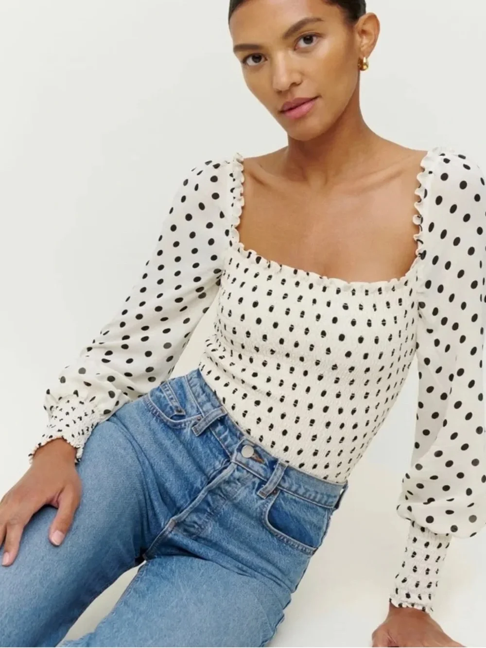 Reformation Pinto Top in White & Black Polka Dots Size Medium